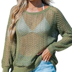Olive Green Hollow Out Crochet Mesh Sweater